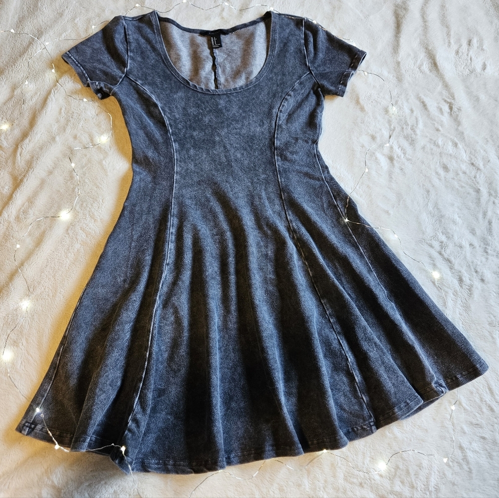 Gray Denim Washed Skater Dress - Festival
